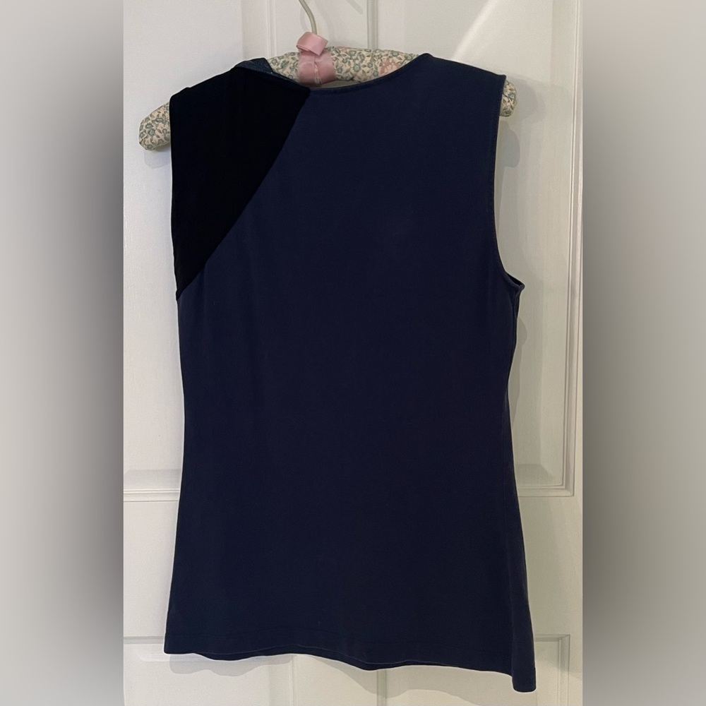 Gucci navy blue sleeveless cotton tank with lurex shoulder panel. Sz M - Picture 3 of 8